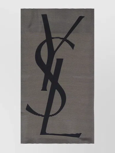 Saint Laurent Striped Silk Rectangular Scarf In Black