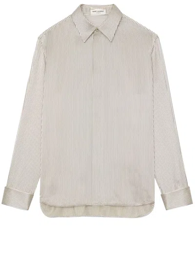 Saint Laurent Striped Silk Shirt In White