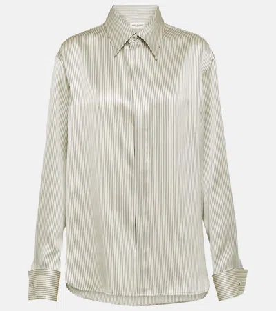 Saint Laurent Striped Silk Satin Shirt In Grey