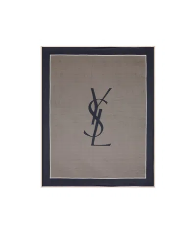 Saint Laurent Striped Silk Shawl In Gray