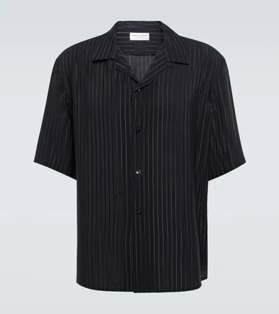 Saint Laurent Short-sleeved Striped Silk Shirt In Blue