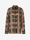Saint Laurent Striped Silk Shirt In Brown