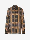 Saint Laurent Striped Silk Shirt In Brown