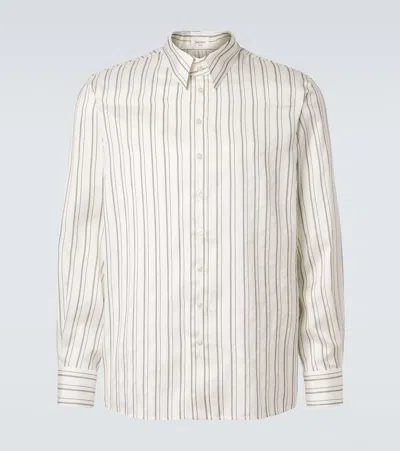 Saint Laurent Vertical-stripe Long-sleeve Shirt In White