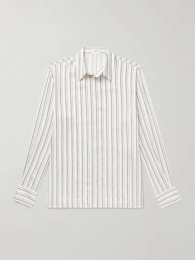 Saint Laurent White Striped Cassandre Shirt In Cotton In Neutral