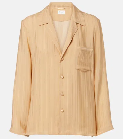 Saint Laurent Striped Silk Shirt In Brown