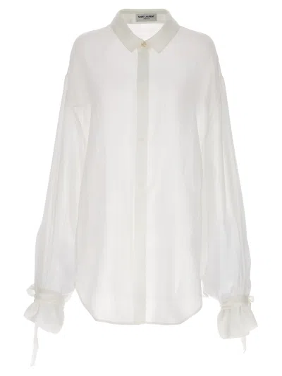 Saint Laurent Striped Silk Shirt In White