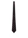 Saint Laurent Wide Tie In Striped Silk Jacquard In Black
