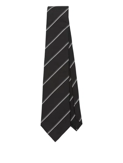 Saint Laurent Striped Silk Tie Accessories In Black