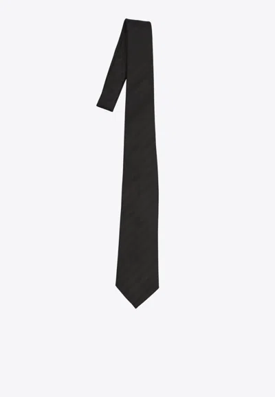 Saint Laurent Striped Silk Tie In Black