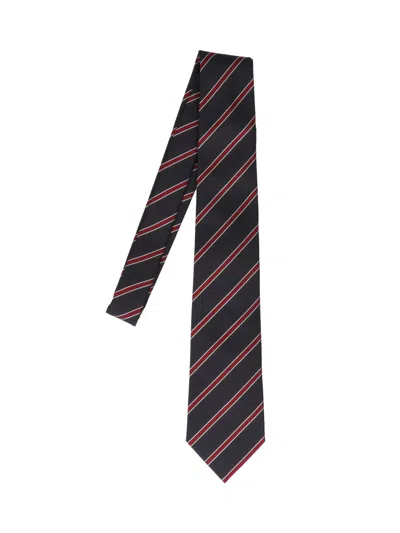 Saint Laurent Striped Silk Tie In Black