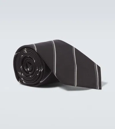 Saint Laurent Striped Silk Tie In Black