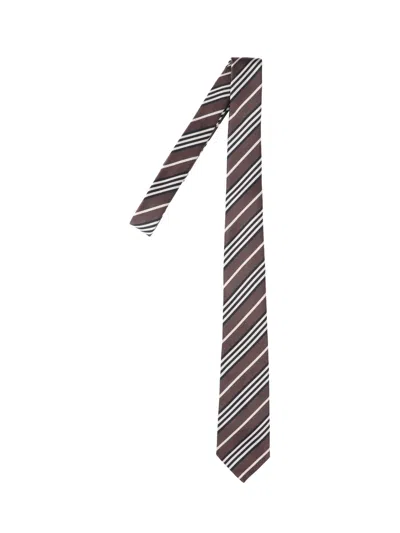 Saint Laurent Striped Silk Tie In Brown