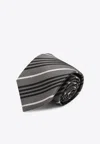 Saint Laurent Striped Silk Tie In Gray