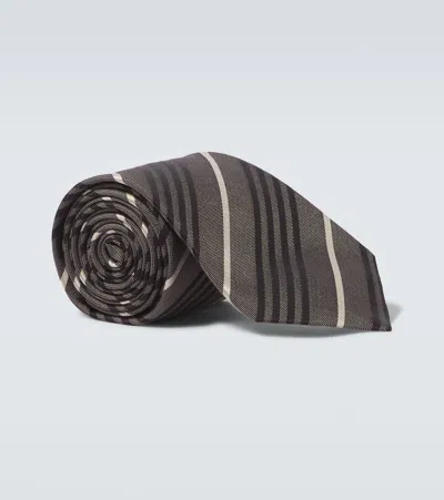 Saint Laurent Striped Silk Tie In Gray