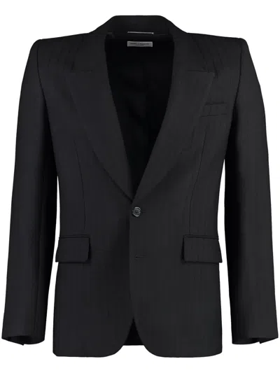 Saint Laurent Striped Suit Jacket In Black