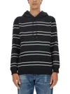 Saint Laurent Striped Cotton Hoodie In Black
