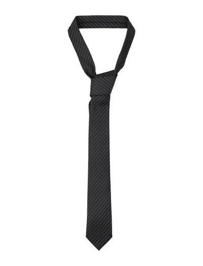 Saint Laurent Men's Striped Tie In Black