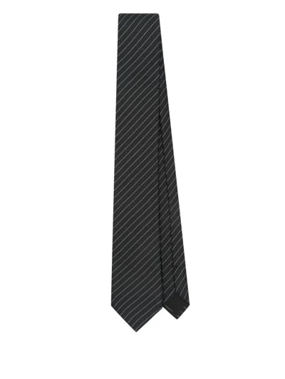 Saint Laurent Striped Tie In Black