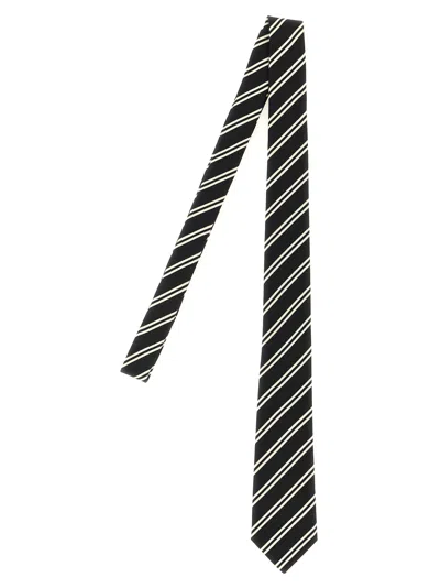 Saint Laurent Striped Tie In Black