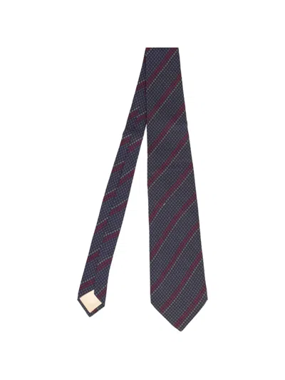 Pre-owned Saint Laurent Striped Tie In Blue