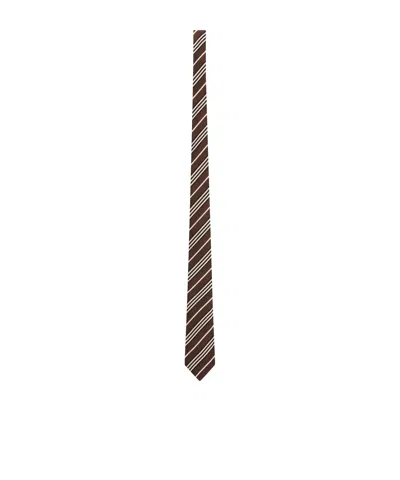 Saint Laurent Striped Tie In Brown