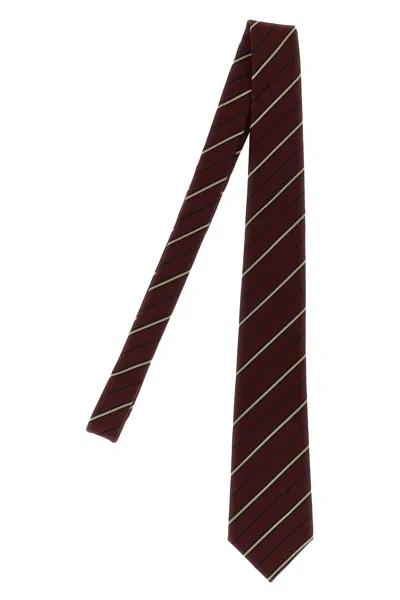Saint Laurent Striped Tie In Burgundy