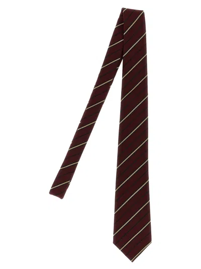 Saint Laurent Striped Tie In Burgundy