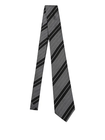 Saint Laurent Striped Tie In Gray