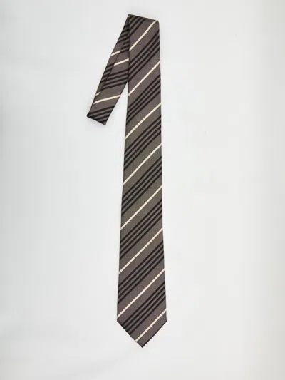 Saint Laurent Striped Tie In Silk In Black