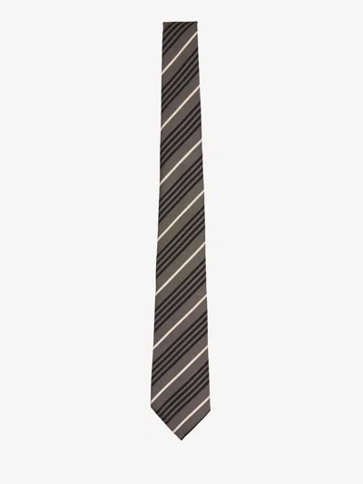 Saint Laurent Striped Tie In Silk In Black