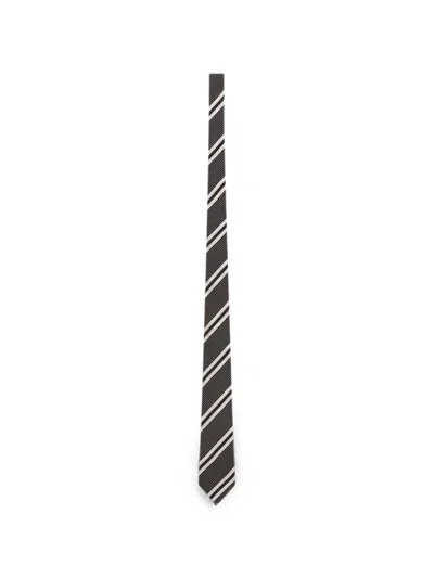 Saint Laurent Slim Striped Tie Lightweight Smooth Texture In Transparent