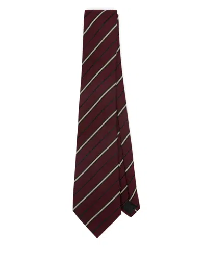Saint Laurent Striped Tie In Red