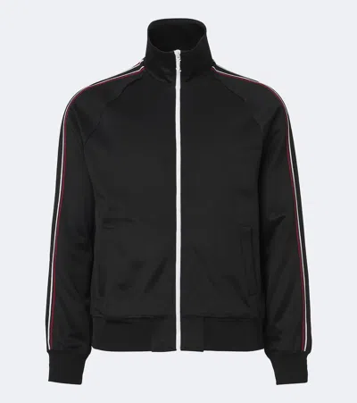 Saint Laurent Logo-detailed Striped Stretch-jersey Zip-up Sweatshirt In Black