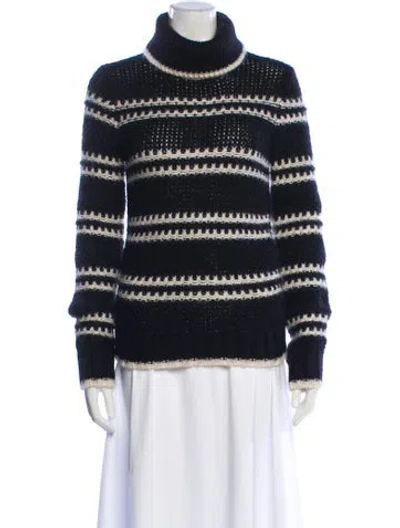 Pre-owned Saint Laurent Striped Turtleneck Sweater In Blue