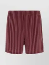 Saint Laurent Striped Viscose Shorts Featuring Embroidery Detail In Brown