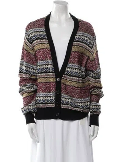Pre-owned Saint Laurent Striped V-neck Sweater In Black