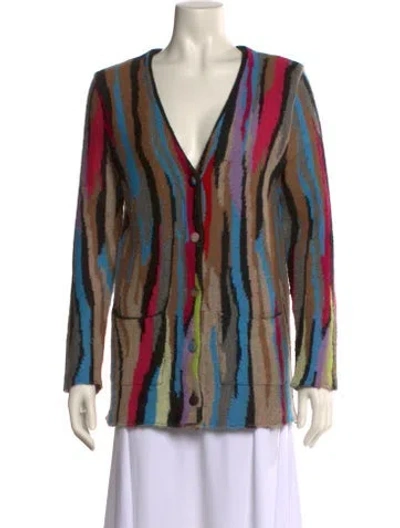 Pre-owned Saint Laurent Striped V-neck Sweater In Black