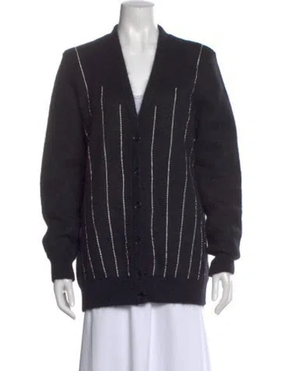Pre-owned Saint Laurent Striped V-neck Sweater In Black