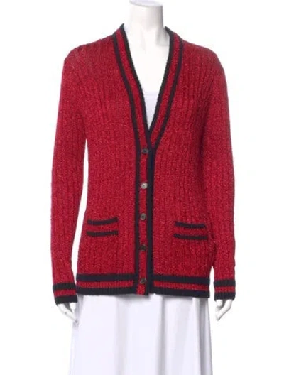 Pre-owned Saint Laurent Striped V-neck Sweater In Red