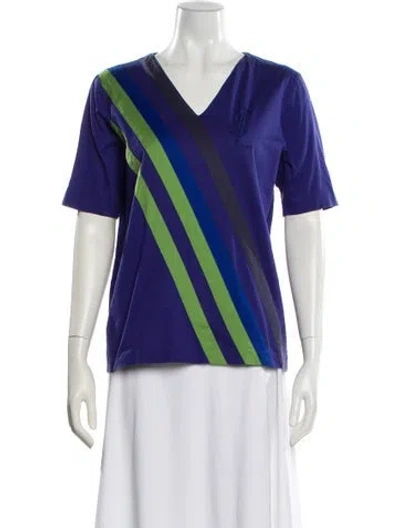 Pre-owned Saint Laurent Striped V-neck T-shirt In Purple