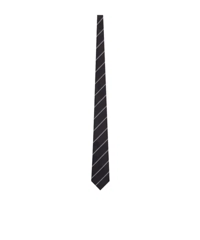 Saint Laurent Striped Wide Tie In Silk In Black