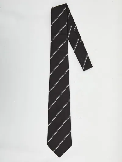Saint Laurent Striped Wide Tie In Silk In Black