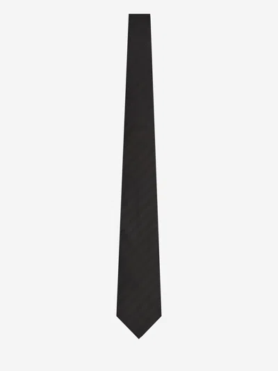 Saint Laurent Striped Wide Tie In Silk Jacquard In Black