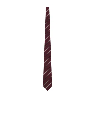 Saint Laurent Striped Wide Tie In Wool And Silk In Red