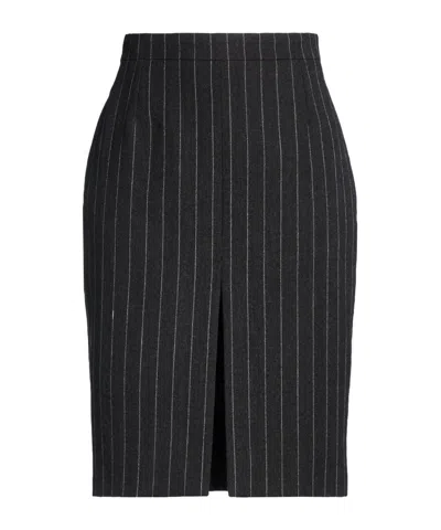 Saint Laurent Striped Wool Midi Skirt In Black