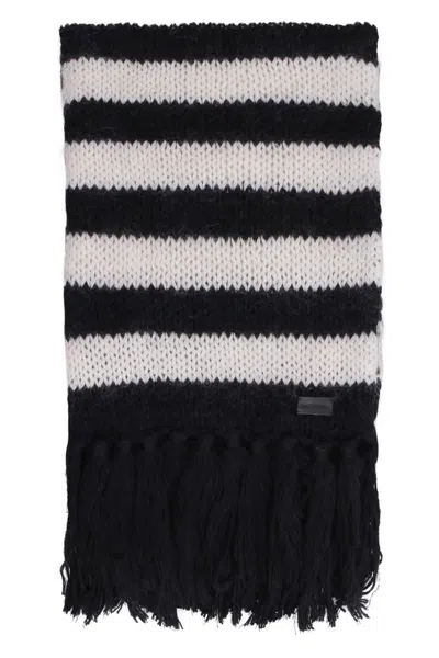 Saint Laurent Striped Wool Scarf In Black