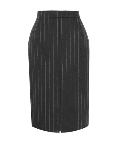 Saint Laurent Pencil Skirt In Striped Flannel In Marine Craie