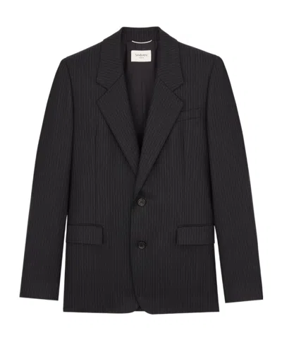 Saint Laurent Striped Wool Suit Jacket In Black