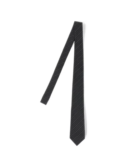 Saint Laurent Striped-tie In Silk Jacquard In Gray